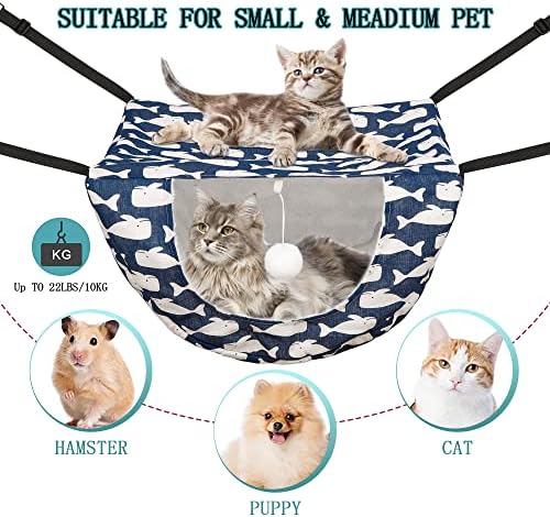 JSPYFITS Cat Cage Hammock with Ball, Double Layer Hanging Adjustable Soft Pet - Image 2