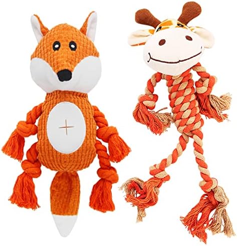 Giraffe Rope Dog Toy, Plush Fox Squeaky Dog Toy, 2 Pack by HUGEME