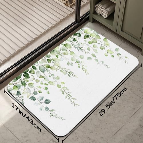 Vintage Eucalyptus Leaves Bath Mat 29.5"x17", Slim Low-Profile Fast Drying - Image 2