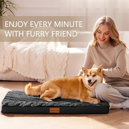 Patas Lague Orthopedic Large Dog Bed Washable Pet Crate Mat 56''X40'' Black - Image 2