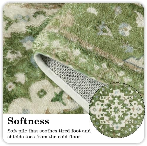 Uphome Boho Retro Large Bathroom Rugs Sage Green Non-Slip Soft Bedroom Runner - Image 2