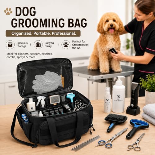Canvas Dog Grooming Bag, 14-Inch Portable Dog Cat Tote Bag - Image 2