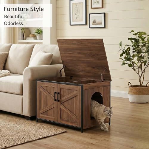 unipaws Top Opening Cat Litter Box Enclosure Furniture, Flip Top Design - Image 3