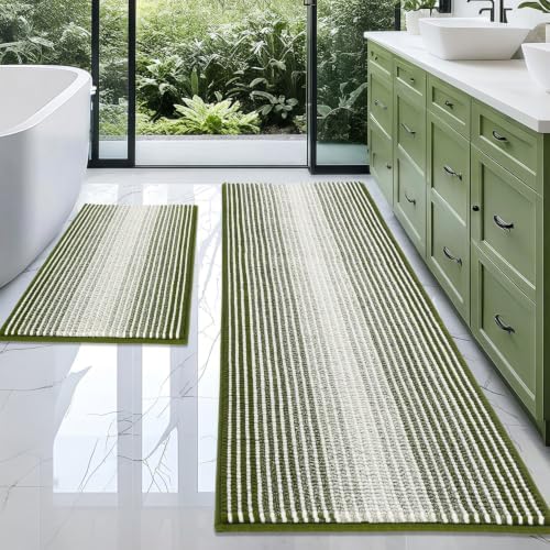 BSICPRO Bathroom Rugs Sets 2 Piece, Non Slip Striped Bath Mats by BSICPRO