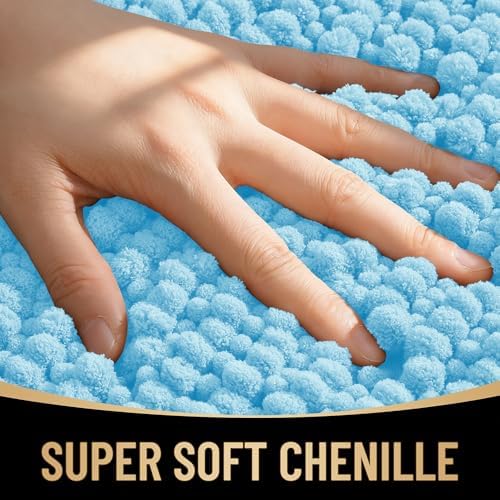 OLANLY Thick Chenille Absorbent Bathroom Rugs Mat 36x24, Sky Blue - Image 2