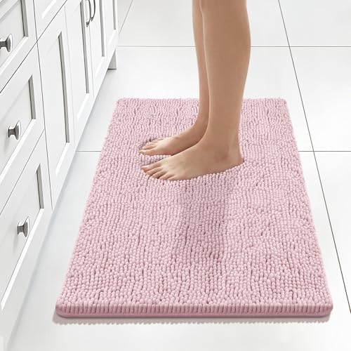Bcoimo Bath Rug Mat, 30x20 Chenille Non Slip Pink Bathroom Floor Shower Mats by Bcoimo