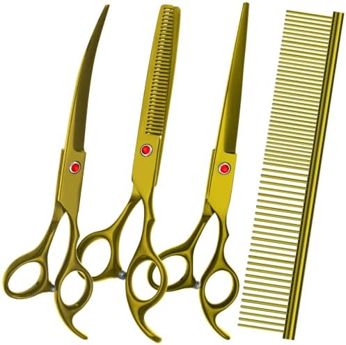 Dog Grooming Scissors Kit, Premium Stainless Steel Dog Shears by FAIGEO