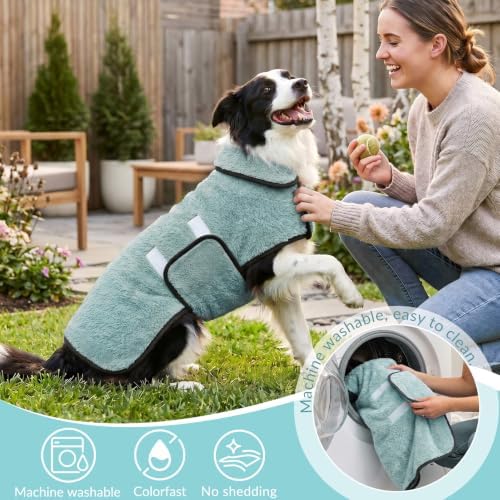 Dog Bathrobe, Super Absorbent for Small to Large Dogs, Light Green M - Image 5