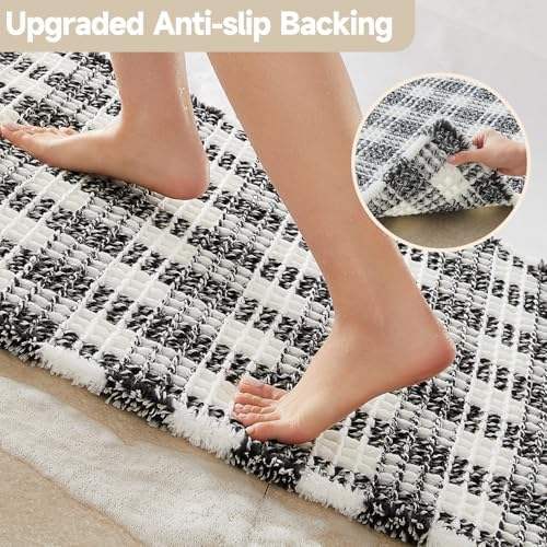 TYUU Waffle Bath Mat, Checkered Bathroom Rugs Non Slip, 36x24 Black & White - Image 4