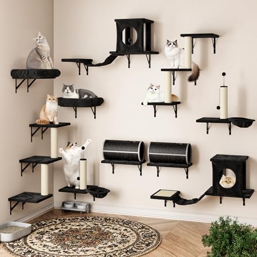 NUNU LAB 14-in-1 Cat Wall Shelves, Wall-Mounted Cat Climber Set by NUNULAB