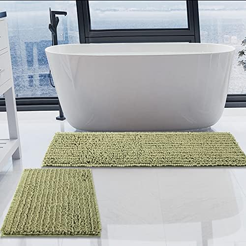 Luxury Chenille Light Sage Green Bathroom Rugs Sets 2 Piece, Thickened Hot Melt by HVERONNEX