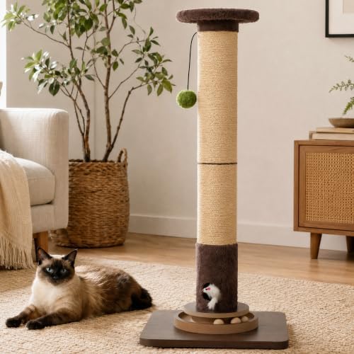 36" Cat Scratching Post, Extra-Thick Natural Sisal Scratcher Post by PAWALAYA