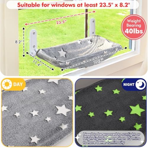 Zoratoo 2PC Glowing Star Cat Window Perch, Foldable Cordless Pet Hammock - Image 4