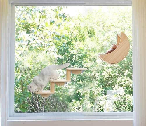 HAPYKITYS Cat Window Perch, Plywood Moon Bed - Image 3