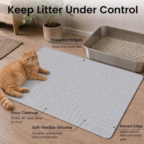 OHMO Large Cat Litter Mat, 31.5x23.6 Silicone Trapping Mat Ash Grey - Image 2