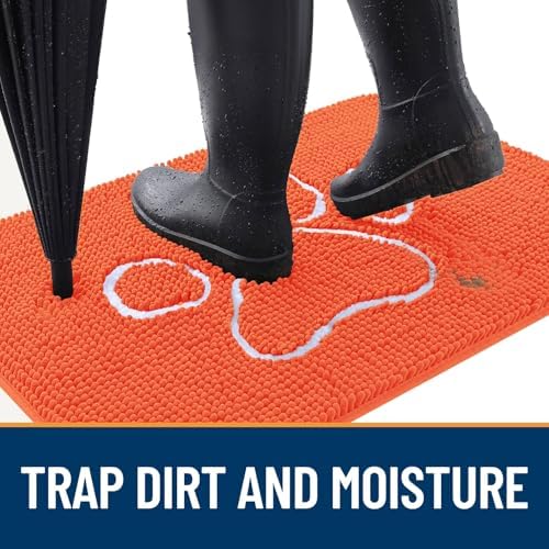 OLANLY Dog Door Mat for Muddy Paws 30x20, Paw Print Design Chenille Mud Mat - Image 2