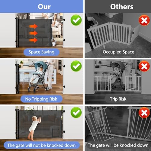 Retractable Baby Gates with Door 55" Wide Retractable Dog Gate with Pet Door - Image 5
