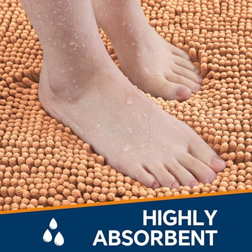 Chenille Bathroom Rug 24"x36" Peach, Non-Slip Plush Bath Mat - Image 4