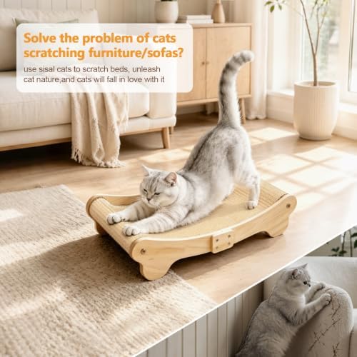 Large Sisal Cat Scratcher Bed Wooden Scratching Pad - Image 7