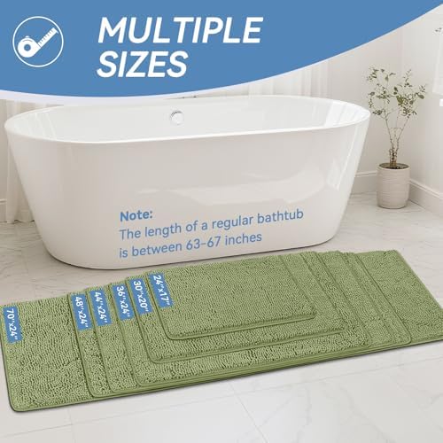 Bcoimo Bath Rug Mat, Sage Chenille High Absorbent Long Bathroom Runner Rugs - Image 2