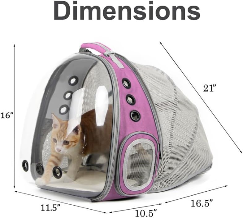 Expandable Pink Cat Backpack Carrier, Fit up to 12 lbs, Space Capsule Clear - Image 2