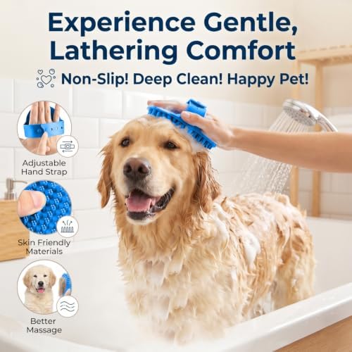 3-in-1 Pet Grooming Kit Rake Metal Comb & Bath Brush Blue - Image 4