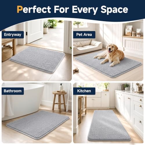Ophanie Grey Bathroom Runner Rugs 60x20, Soft Chenille Bath Mat, Non Slip - Image 7