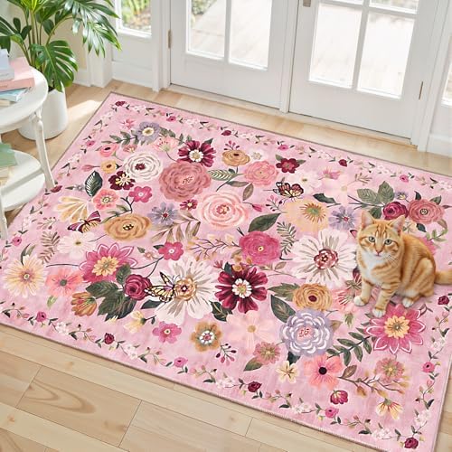 Pink Washable 2x3 Entry Rug, Small Rugs by WelcometoBabovid