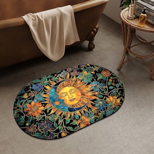 Sun and Moon Leaves Super Absorbent Quick-Drying Bathroom Mat Rug, Rubber - Image 2