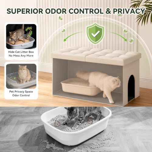 3-in-1 Cat Litter Box Enclosure Furniture, Cat Ottoman - Image 2