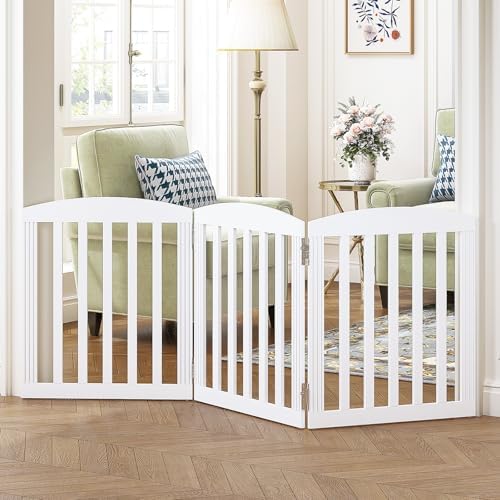 SPIRICH Wooden Freestanding Foldable Dog Gate, Stylish Modern - Image 3