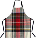 Red and White Wool Plaid Scottish Tartan Pattern Kitchen Apron by Unknown
