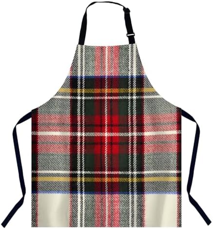 Red and White Wool Plaid Scottish Tartan Pattern Kitchen Apron by Unknown