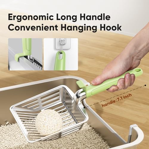 Large Metal Cat Litter Scoop w/ Deep Shovel, Dual-Size Holes & Hanging Hook - Image 6