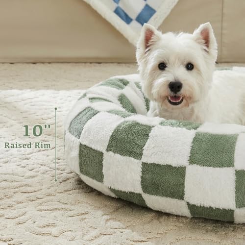 Ohocut Checkered Dog Bed, Cute Sage Green Retro Style Aesthetic Round Warming - Image 2