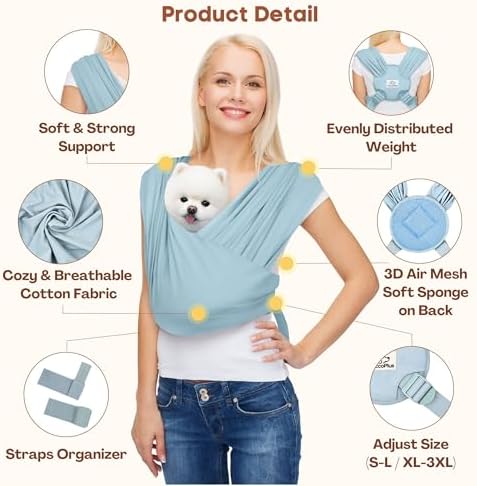 AnccoPlus Small Dog Sling Carrier, Hands-Free, Baby Blue - Image 5