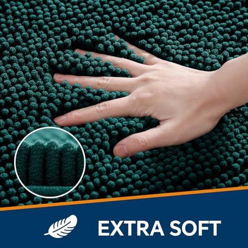 Chenille Bathroom Rug 17"x24" Dark Teal, Non-Slip Plush Bath Mat - Image 3