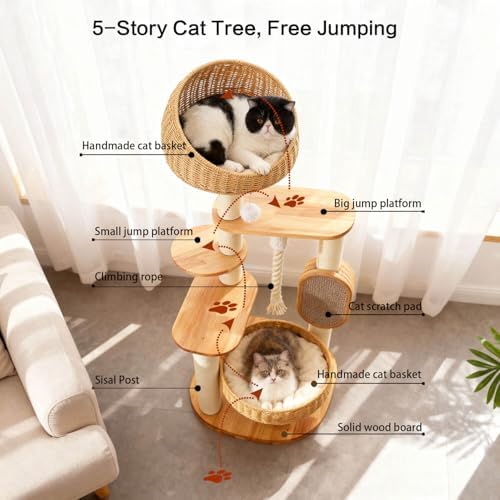 50 in Wooden Cat Tree for Indoor Cat, Large Cat Tower - Image 3