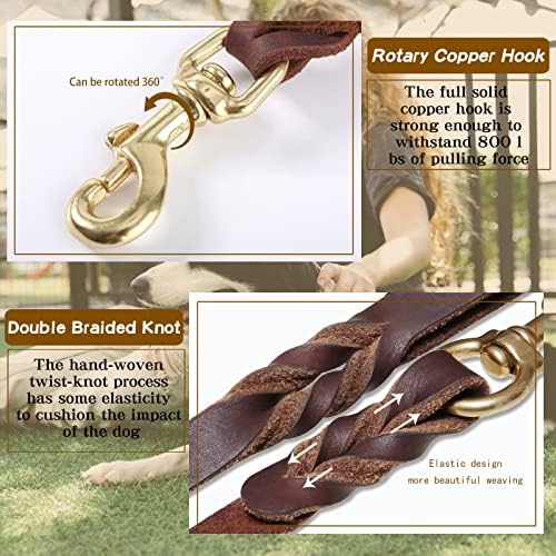 Leather Dog Leash 6ft x 3/4 inch, Strong Heavy Duty Genuine Leather Braided Dog - Image 4