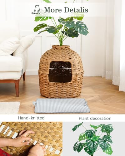 SETVSON Cat Litter Box Enclosure Plant, PE Rattan Kitty House - Image 4