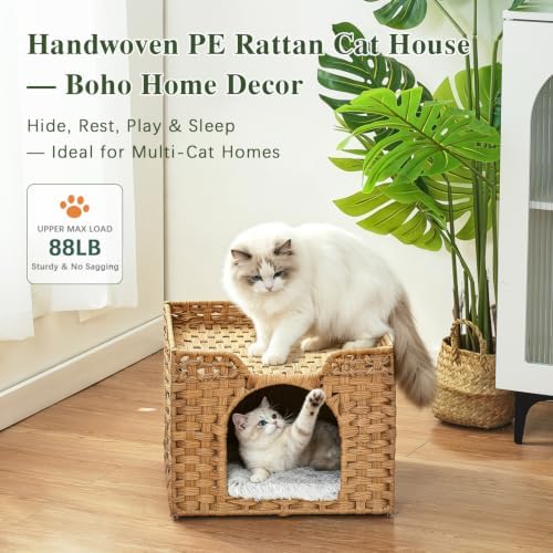SETVSON Cat Beds Indoor Kitten House, PE Rattan Cat Cave - Image 2