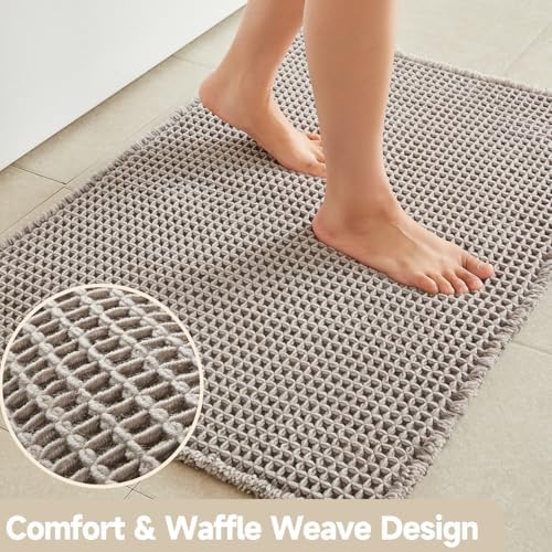 TYUU Waffle Bath Mat, Boho Bathroom Rugs Non Slip, 30x20 Light Grey - Image 3