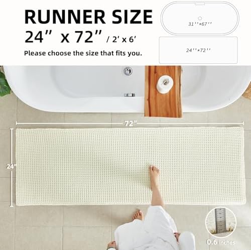 TYUU Cream White Waffle Runner Rug Bathroom, Long Boho Bath Mat - Image 3