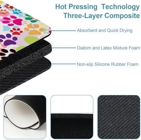 YISUMEI Colorful Dog Paw Print Bathroom Mat, Non-Slip Super Absorption Bath - Image 5
