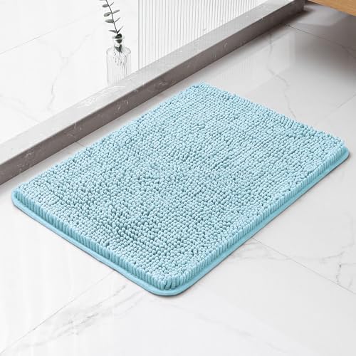 Chenille Bathroom Rug 17"x24" Baby Blue, Non-Slip Plush Bath Mat by Kildoss