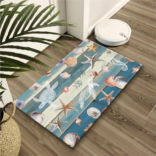Giwawa Coastal Starfish Bath Rug Summer Sea Turtle Bathroom Carpet Soft Non - Image 6