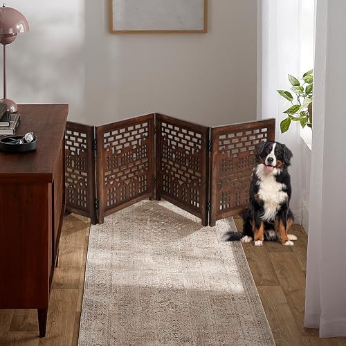 Freestanding Dog Gate 72", Foldable Wooden Pet Barrier, House Design - Image 7