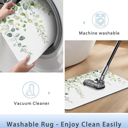 Vintage Eucalyptus Leaves Bath Mat 29.5"x17", Slim Low-Profile Fast Drying - Image 5