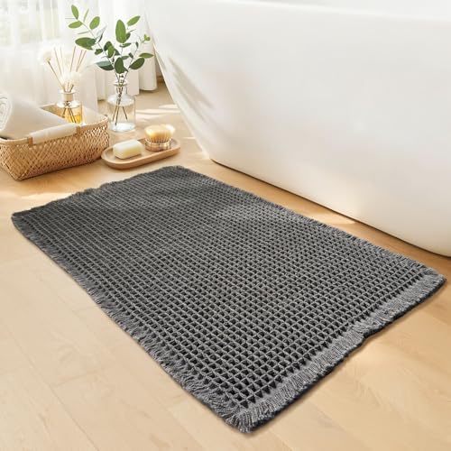 Waffle Bath Mat, Boho Bathroom Rugs Non Slip Washable by GRLYUH