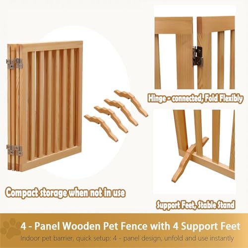 Wooden Foldable Dog Gate Freestanding 4 Panels Puppy Safety Fence-Brown - Image 4